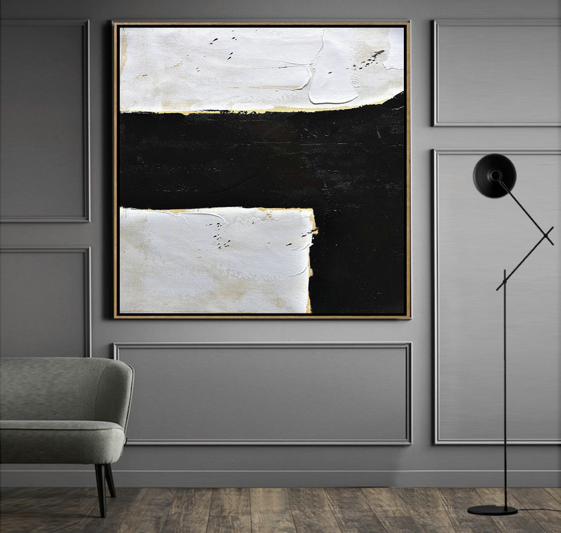 Hand Made Abstract Art,Handmade Minimal Art Palette Knife Canvas Painting, Black White Beige - Acrylic Painting On Canvas